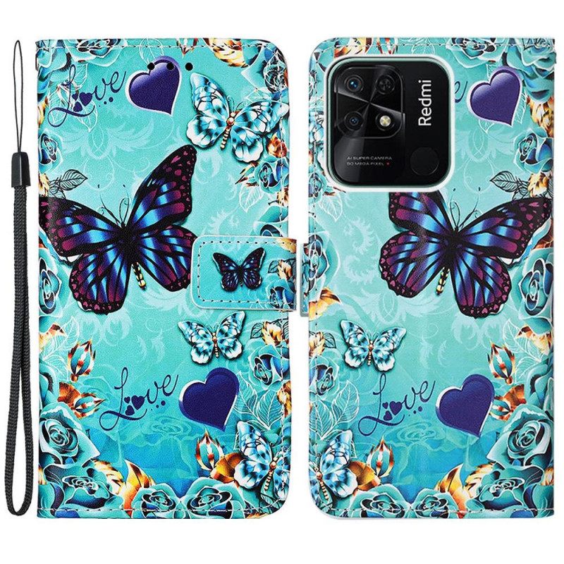 Κάλυμμα Xiaomi Redmi 10C με κορδονι Flying Strap Butterflies