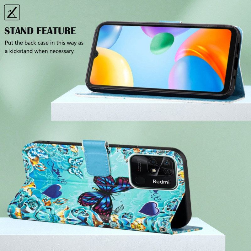 Κάλυμμα Xiaomi Redmi 10C με κορδονι Flying Strap Butterflies