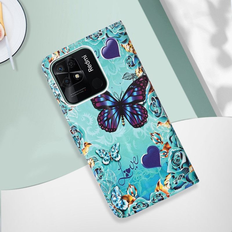 Κάλυμμα Xiaomi Redmi 10C με κορδονι Flying Strap Butterflies