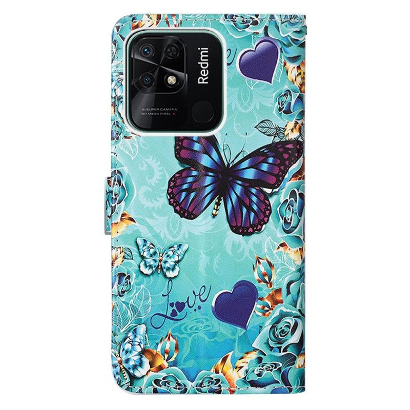 Κάλυμμα Xiaomi Redmi 10C με κορδονι Flying Strap Butterflies