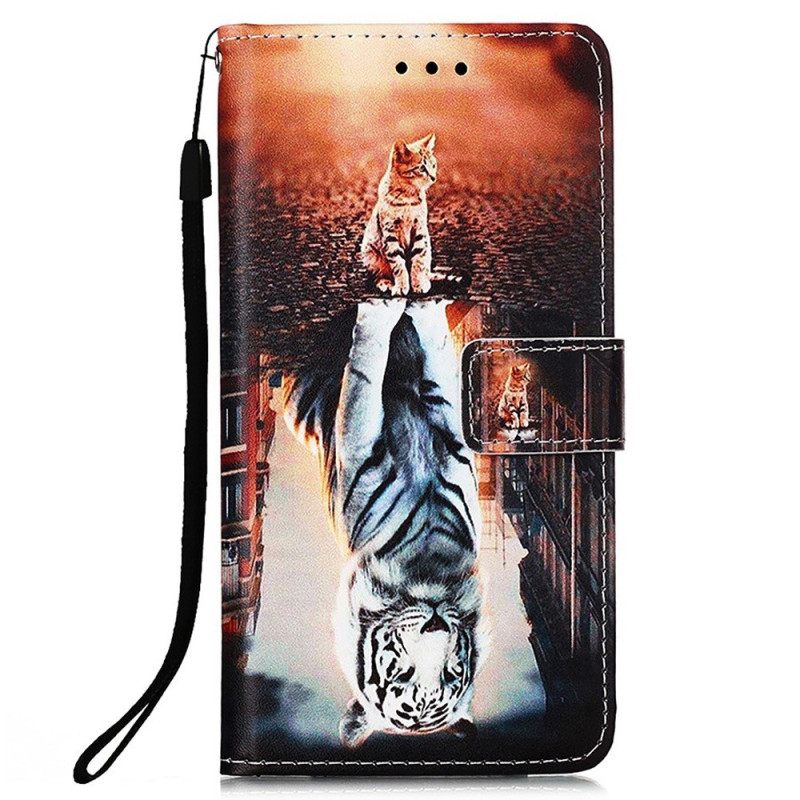 Θήκη Flip Xiaomi Redmi 10C με κορδονι Dream Of Kitten With Strap