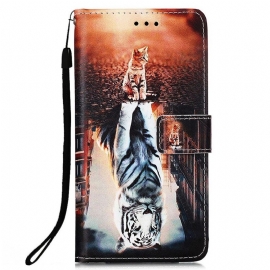 Θήκη Flip Xiaomi Redmi 10C με κορδονι Dream Of Kitten With Strap