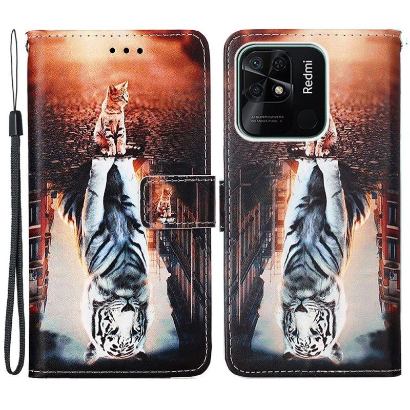 Θήκη Flip Xiaomi Redmi 10C με κορδονι Dream Of Kitten With Strap