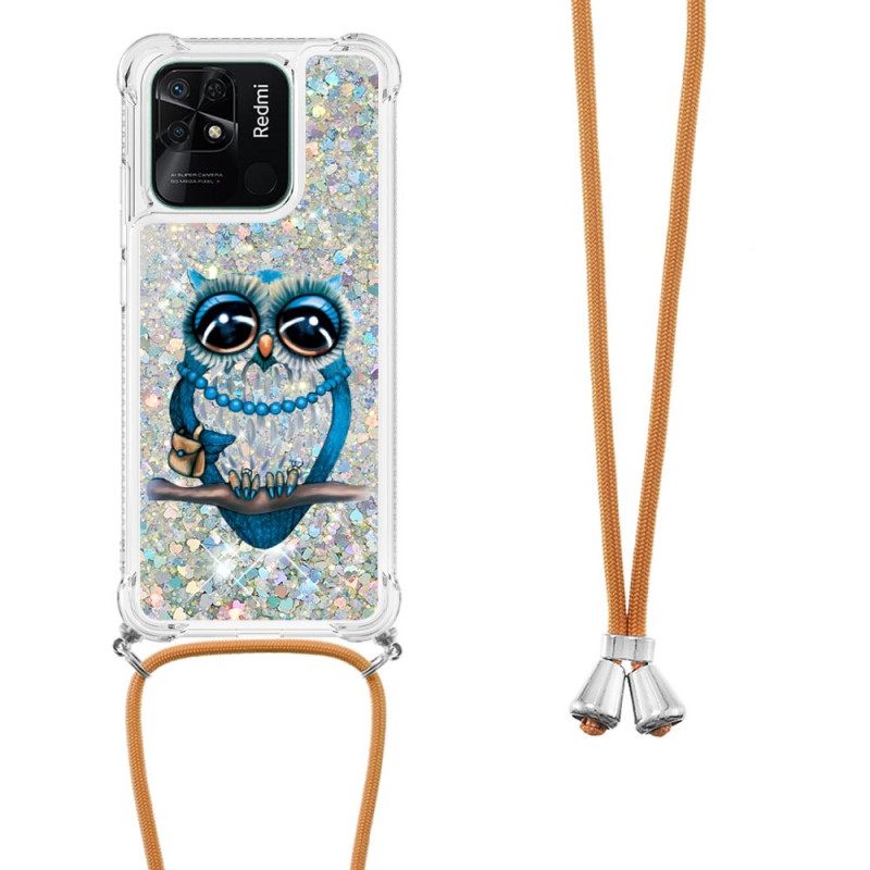 Θήκη Xiaomi Redmi 10C με κορδονι À Miss Owl Glitter Cord