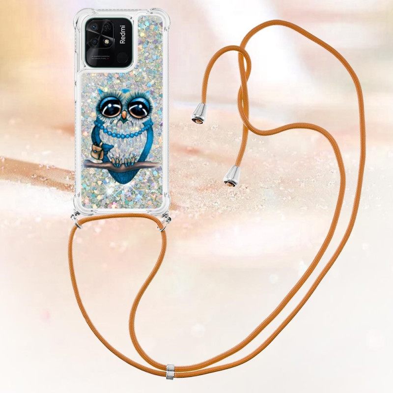 Θήκη Xiaomi Redmi 10C με κορδονι À Miss Owl Glitter Cord