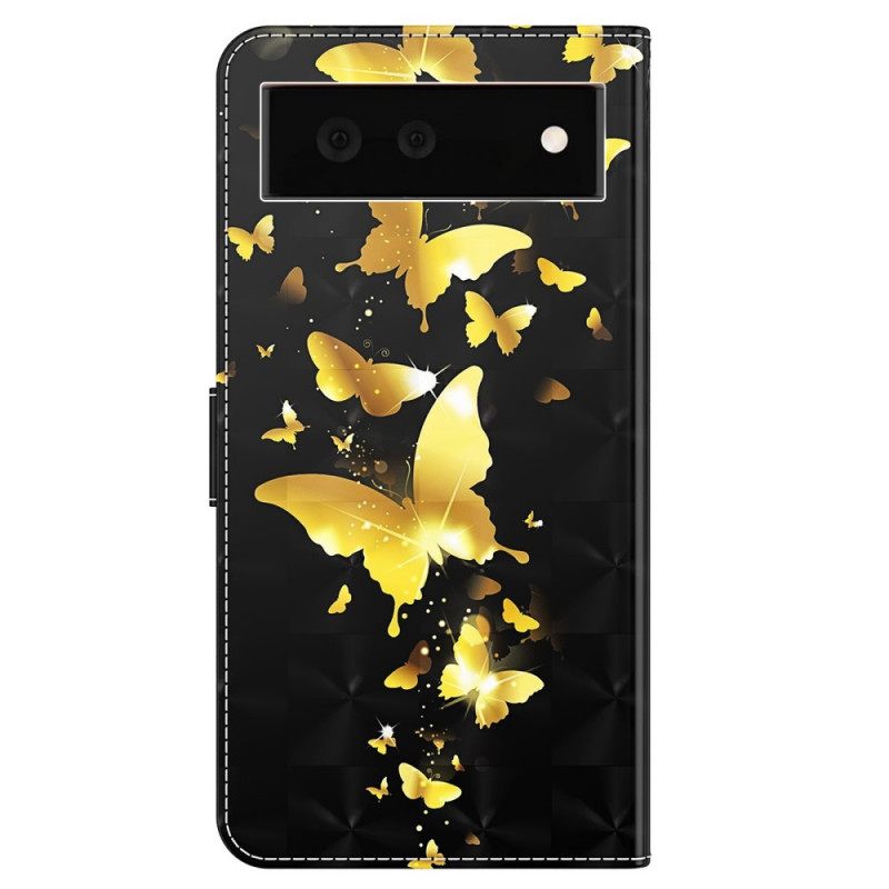 δερματινη θηκη Google Pixel 6A με κορδονι Flight Of Strap Butterflies