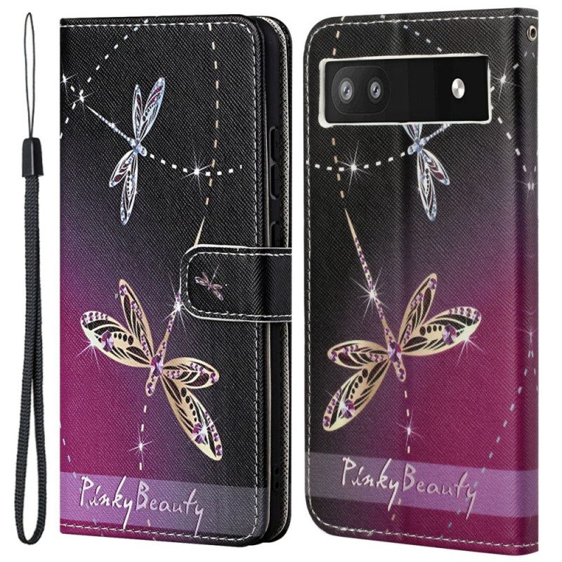 δερματινη θηκη Google Pixel 6A με κορδονι Strappy Dragonflies