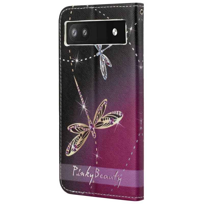 δερματινη θηκη Google Pixel 6A με κορδονι Strappy Dragonflies