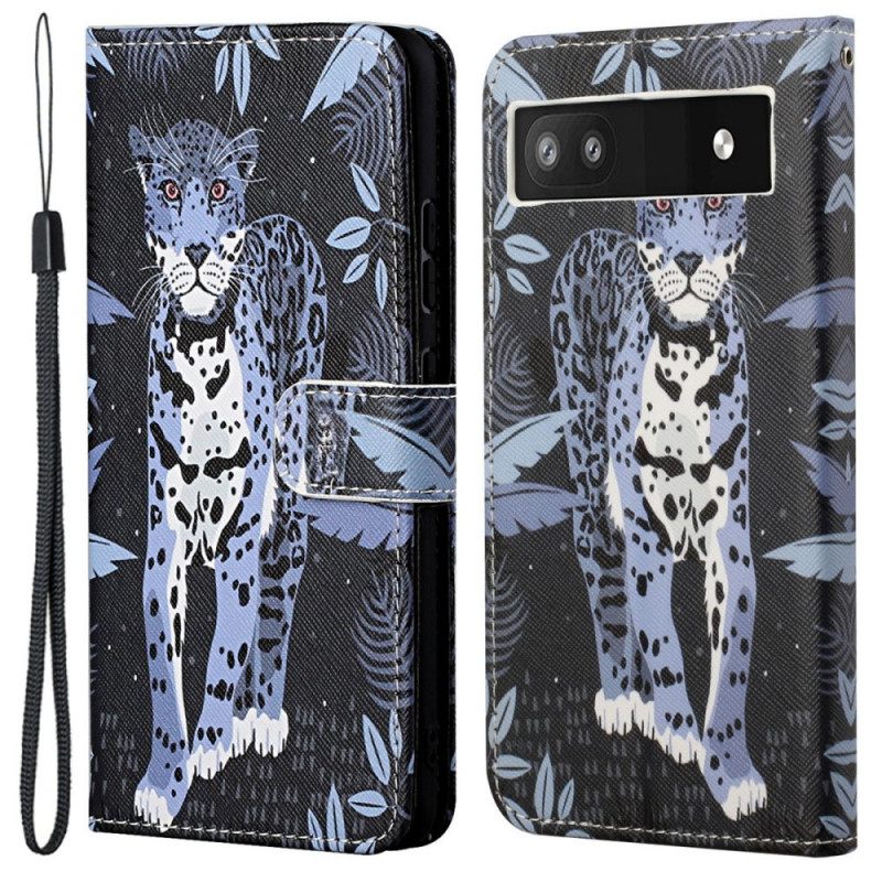 Θήκη Flip Google Pixel 6A με κορδονι Strappy Leopard