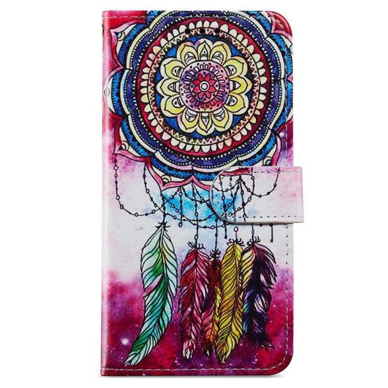 δερματινη θηκη iPhone 15 με κορδονι Ακουαρέλα Dream Catcher Με Λουράκι