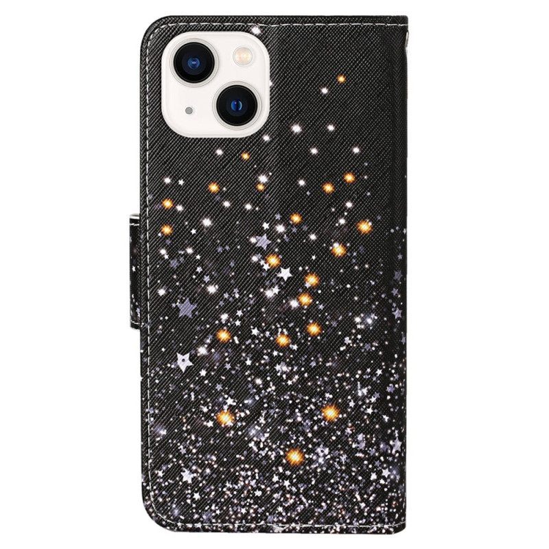 δερματινη θηκη iPhone 15 με κορδονι Star Shower Με Λουράκι