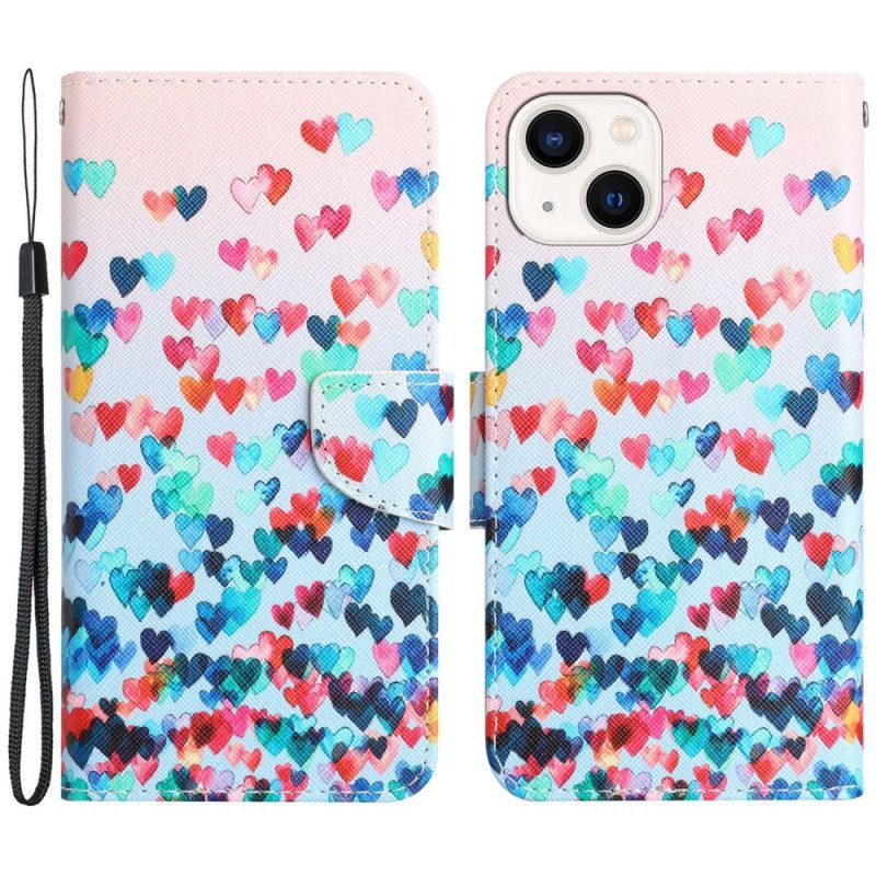 Κάλυμμα iPhone 15 με κορδονι Rain Of Hearts With Strap