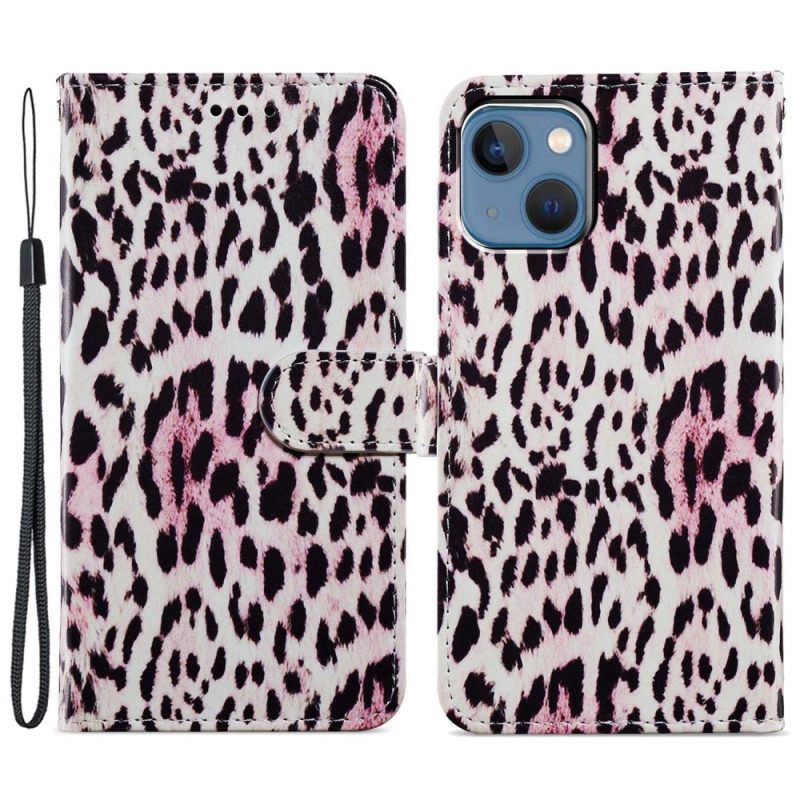 Κάλυμμα iPhone 15 με κορδονι Σχέδιο Leopard Skin With Strap