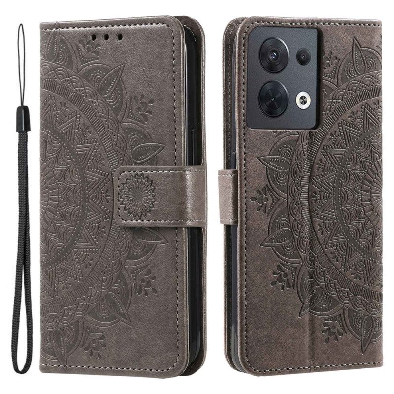 Θήκη Flip Oppo Reno 8 με κορδονι Mandala Sun Strap