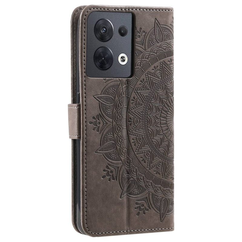 Θήκη Flip Oppo Reno 8 με κορδονι Mandala Sun Strap