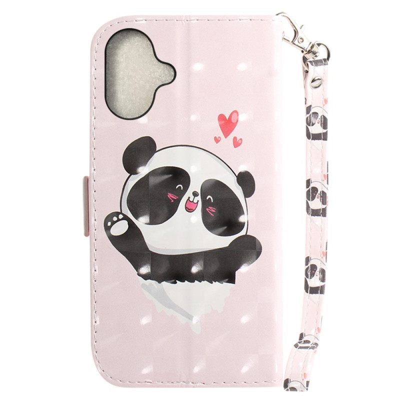 Δερματινη Θηκη iPhone 16 Panda Love With Strap