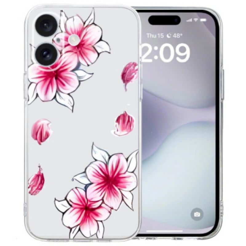 Κάλυμμα iPhone 16 Διαφανές Άκρο Cherry Blossom