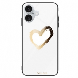 Κάλυμμα iPhone 16 Golden Heart Tempered Glass Σε Λευκό Φόντο Σιλικόνης