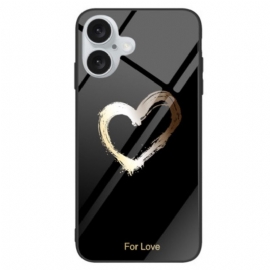 Κάλυμμα iPhone 16 Heart Tempered Glass Σε Μαύρο Φόντο Σιλικόνης