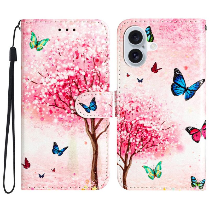 Θηκη Κινητου iPhone 16 Cherry Blossom Tree With Strap