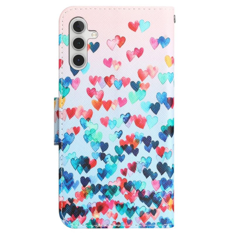 Δερματινη Θηκη Samsung Galaxy A55 5g Rain Of Hearts With Strap