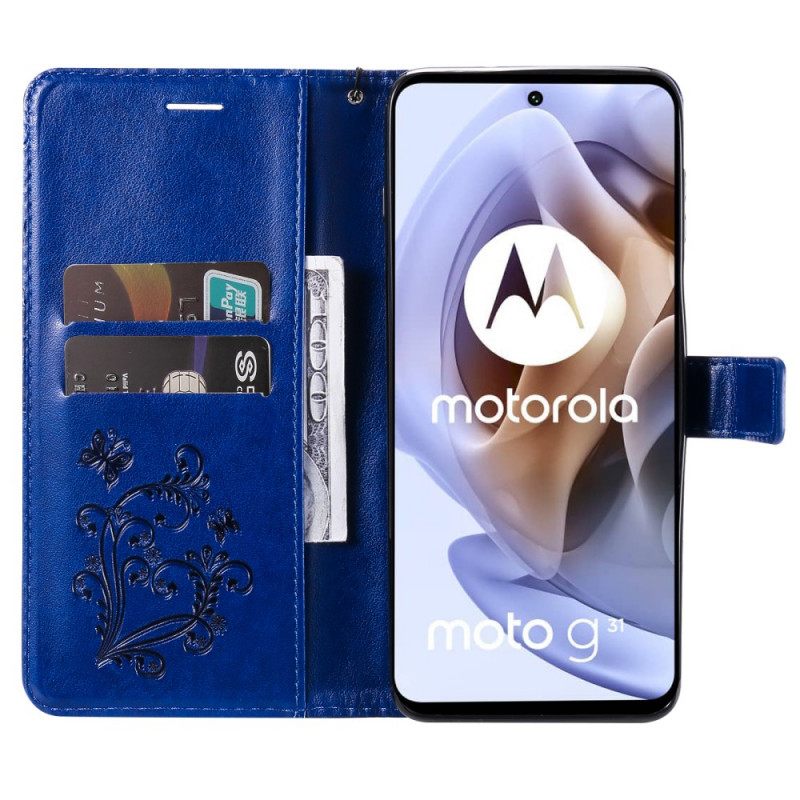 δερματινη θηκη Moto G31 / Moto G41 με κορδονι Πεταλούδες Γιγάντιες Λουρίδες