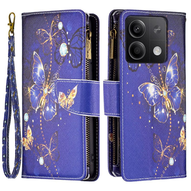 Δερματινη Θηκη Xiaomi Redmi Note 13 5g Πορτοφόλι Purple Butterflies Με Λουράκι