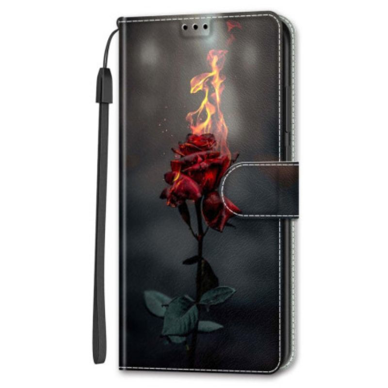 Δερματινη Θηκη Google Pixel 8 Pro Rose On Fire With Strap