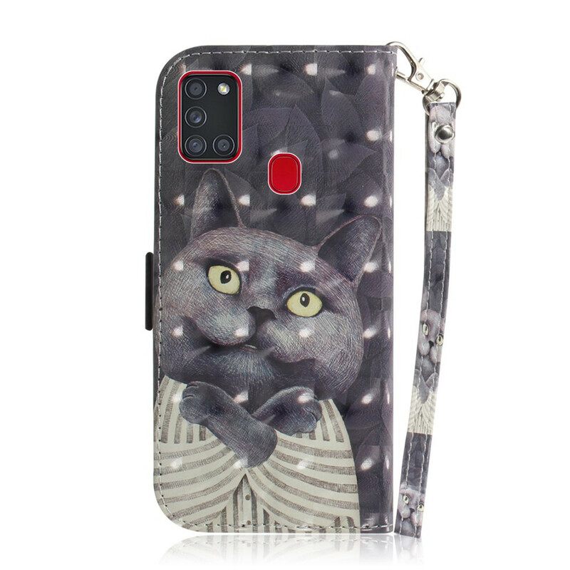 Κάλυμμα Samsung Galaxy A21s με κορδονι Γκρι Strappy Cat