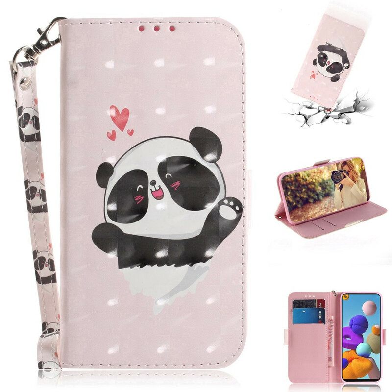 Θήκη Flip Samsung Galaxy A21s με κορδονι Panda Love With Strap