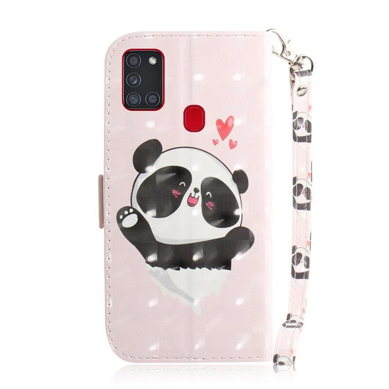 Θήκη Flip Samsung Galaxy A21s με κορδονι Panda Love With Strap