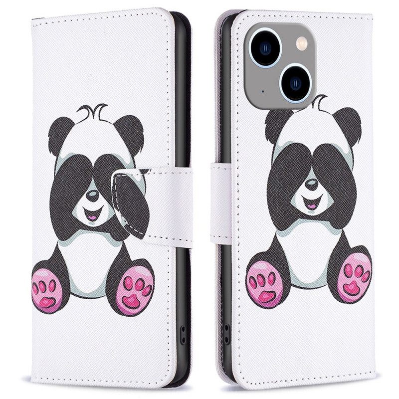 δερματινη θηκη iPhone 14 Plus Panda Fun