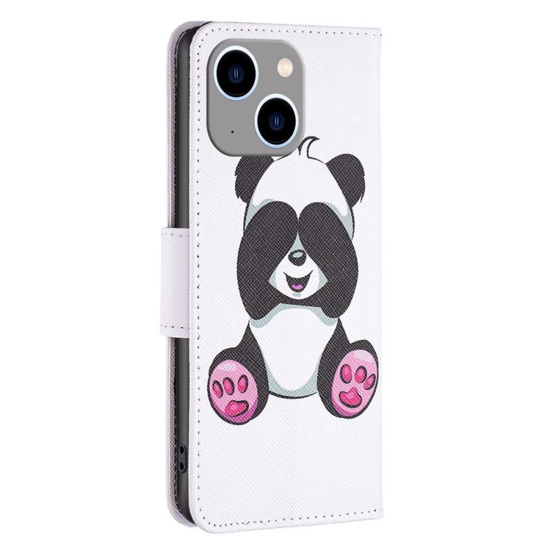 δερματινη θηκη iPhone 14 Plus Panda Fun