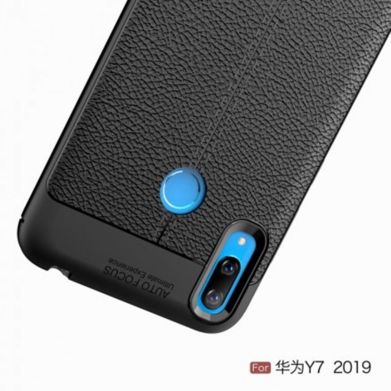 Θήκη Huawei Y7 2019 Δερμάτινο Εφέ Litchi Διπλής Γραμμής