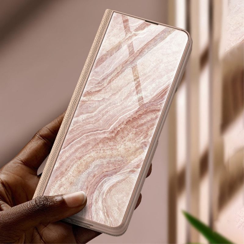 θηκη κινητου Samsung Galaxy Z Fold 3 5G Θήκη Flip Γυαλί Με Σκληρυμένο Μαρμάρινο Εφέ