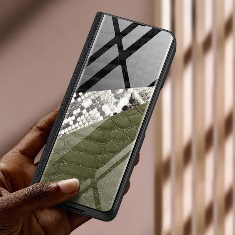 θηκη κινητου Samsung Galaxy Z Fold 3 5G Θήκη Flip Leopard Tempered Glass