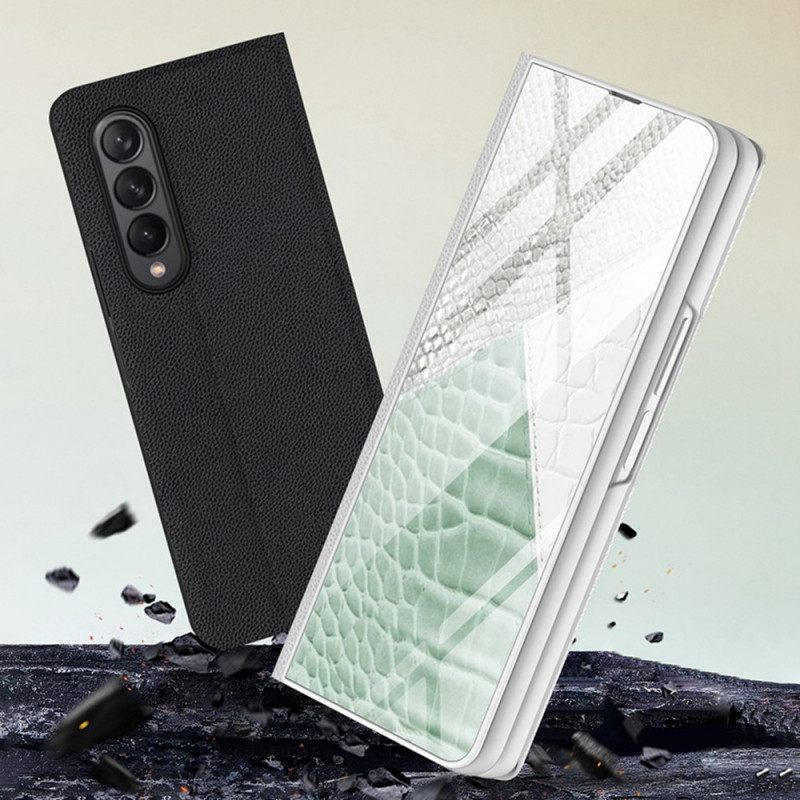 θηκη κινητου Samsung Galaxy Z Fold 3 5G Θήκη Flip Leopard Tempered Glass