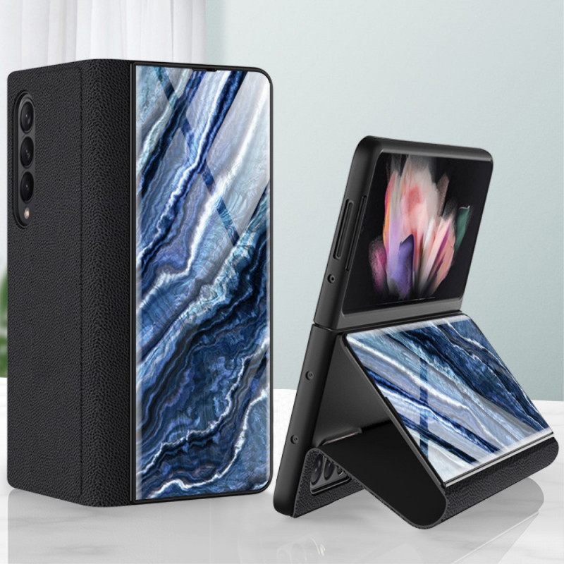 θηκη κινητου Samsung Galaxy Z Fold 3 5G Θήκη Flip Μαρμάρινο Σκληρυμένο Γυαλί