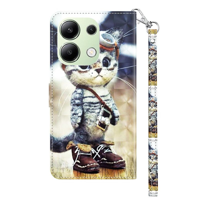 Δερματινη Θηκη Xiaomi Redmi Note 13 4g Aviator Cat Με Λουράκι