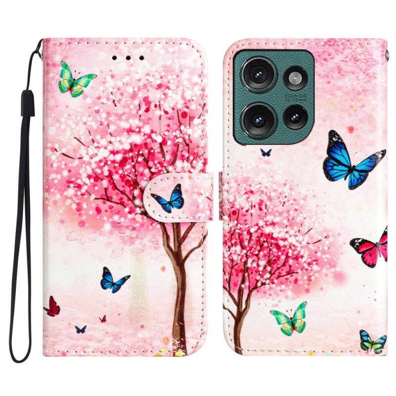 Δερματινη Θηκη Motorola Edge 50 Cherry Blossom Tree With Strap