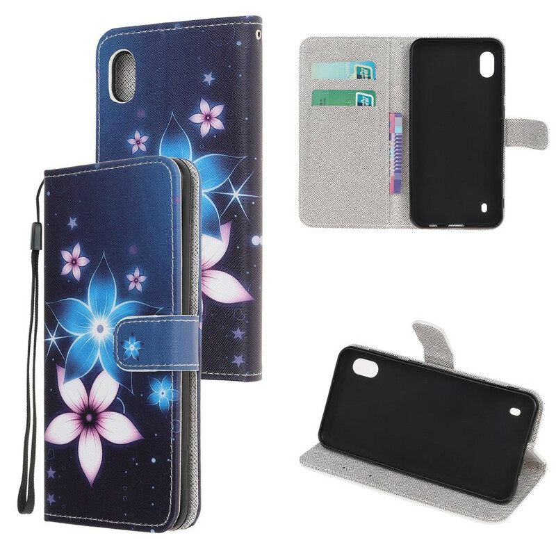 δερματινη θηκη Samsung Galaxy A10 με κορδονι Λουλούδια Lunar Strap