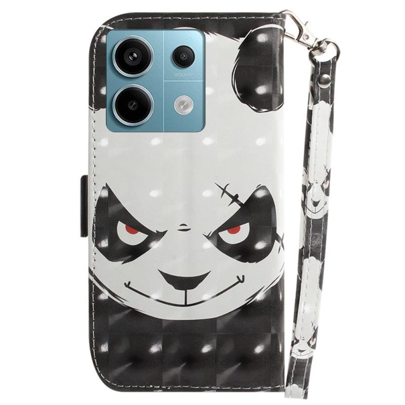 Δερματινη Θηκη Xiaomi Redmi Note 13 Pro 5g Angry Panda Με Λουράκι