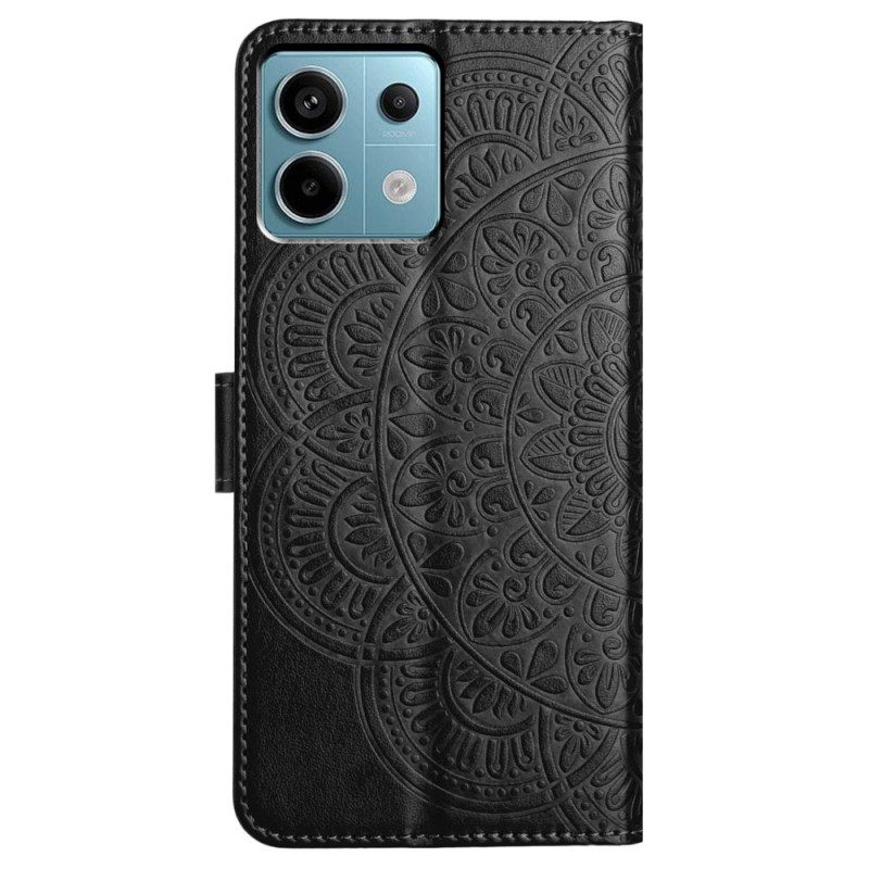 Δερματινη Θηκη Xiaomi Redmi Note 13 Pro 5g Μάνταλα Εμπριμέ Με Λουράκι Σιλικόνης