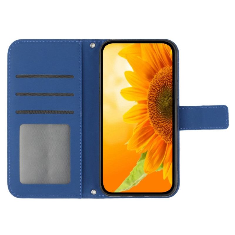 Δερματινη Θηκη iPhone 16 Plus Sunflower Print Με Ιμάντα Ώμου