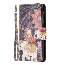 Δερματινη Θηκη iPhone 16 Plus Tribal Elephant Wallet With Strap