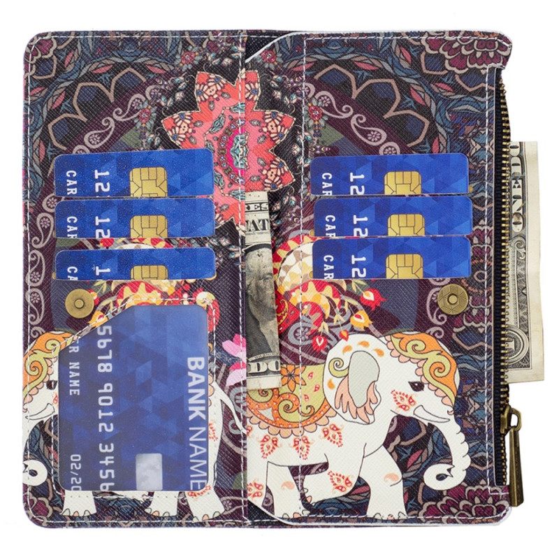 Δερματινη Θηκη iPhone 16 Plus Tribal Elephant Wallet With Strap