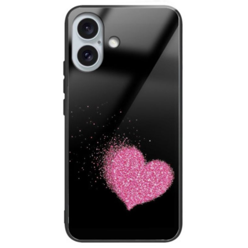 Κάλυμμα iPhone 16 Plus Pink Heart Tempered Glass