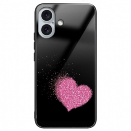 Κάλυμμα iPhone 16 Plus Pink Heart Tempered Glass