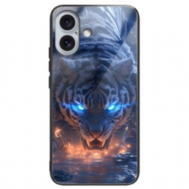 Κάλυμμα iPhone 16 Plus Tiger Printed Tempered Glass Σιλικόνης