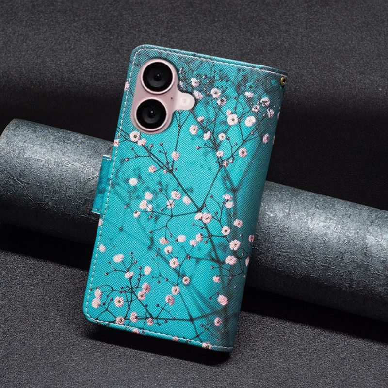 Θηκη Κινητου iPhone 16 Plus Θήκες Κινητών Πορτοφόλι Plum Blossom Με Λουράκι